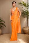 Buy_Samyukta Singhania_Orange Embroidered Cutdana Sweetheart Floral Pre-draped Saree Set _at_Aza_Fashions