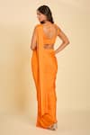 Shop_Samyukta Singhania_Orange Embroidered Cutdana Sweetheart Floral Pre-draped Saree Set _at_Aza_Fashions