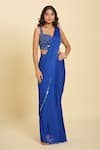 Shop_Samyukta Singhania_Blue Embroidered Cutdana Sweetheart Sequin Pre-draped Saree And Blouse Set _Online_at_Aza_Fashions