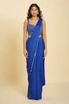 Samyukta Singhania_Blue Embroidered Cutdana Sweetheart Sequin Pre-draped Saree And Blouse Set _at_Aza_Fashions