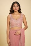 Buy Samyukta Singhania Pink Silk Sequins, Cut Work, Embroidery Asymmetric Cutdana Pre-draped Saree Online at Aza Fashions Buy_Samyukta Singhania_Pink Silk Sequins, Cut Work, Embroidery Asymmetric Cutdana Pre-draped Saree _Online_at_Aza_Fashions