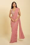 Shop Samyukta Singhania Pink Silk Sequins, Cut Work, Embroidery Asymmetric Cutdana Pre-draped Saree Online at Aza Fashions Shop_Samyukta Singhania_Pink Silk Sequins, Cut Work, Embroidery Asymmetric Cutdana Pre-draped Saree _Online_at_Aza_Fashions