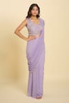 Shop Samyukta Singhania Lavender Sequins, Embroidery, Cut Work Cutdana Hem Pre-draped Saree Online at Aza Fashions Shop_Samyukta Singhania_Lavender Sequins, Embroidery, Cut Work Cutdana Hem Pre-draped Saree _Online_at_Aza_Fashions