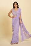 Samyukta Singhania Lavender Sequins, Embroidery, Cut Work Cutdana Hem Pre-draped Saree at Aza Fashions Samyukta Singhania_Lavender Sequins, Embroidery, Cut Work Cutdana Hem Pre-draped Saree _at_Aza_Fashions