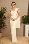 Buy_Samyukta Singhania_Ivory Sequin, Tassel, Bead Sweetheart Embroidered Pre-draped Saree With Blouse_at_Aza_Fashions