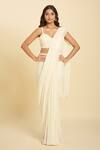 Samyukta Singhania_Ivory Sequin, Tassel, Bead Sweetheart Embroidered Pre-draped Saree With Blouse_Online_at_Aza_Fashions