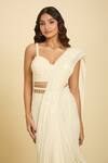 Buy_Samyukta Singhania_Ivory Sequin, Tassel, Bead Sweetheart Embroidered Pre-draped Saree With Blouse_Online_at_Aza_Fashions