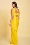 Shop_Samyukta Singhania_Yellow Silk Beads, Sequins, Embroidery V-neck Pre-draped Saree Set _at_Aza_Fashions