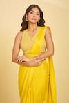 Shop_Samyukta Singhania_Yellow Silk Beads, Sequins, Embroidery V-neck Pre-draped Saree Set _Online_at_Aza_Fashions