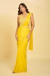 Buy_Samyukta Singhania_Yellow Silk Beads, Sequins, Embroidery V-neck Pre-draped Saree Set 