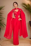 Buy_Samyukta Singhania_Red Cutdana, Floral, Sequin, Bead Solid Pre-draped Saree Set With Embroidered _at_Aza_Fashions