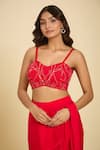 Buy_Samyukta Singhania_Red Cutdana, Floral, Sequin, Bead Solid Pre-draped Saree Set With Embroidered _Online_at_Aza_Fashions