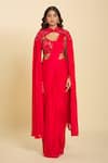 Shop_Samyukta Singhania_Red Cutdana, Floral, Sequin, Bead Solid Pre-draped Saree Set With Embroidered _Online_at_Aza_Fashions