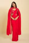 Buy_Samyukta Singhania_Red Cutdana, Floral, Sequin, Bead Solid Pre-draped Saree Set With Embroidered 