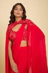 Shop_Samyukta Singhania_Red Cutdana, Floral, Sequin, Bead Solid Pre-draped Saree Set With Embroidered 