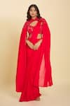 Samyukta Singhania_Red Cutdana, Floral, Sequin, Bead Solid Pre-draped Saree Set With Embroidered _Online