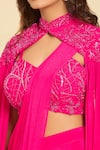 Buy_Samyukta Singhania_Pink Cutdana, Floral, Sequin, Bead Blouse Solid Pre-draped Saree Set With _Online_at_Aza_Fashions