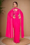 Buy_Samyukta Singhania_Pink Cutdana, Floral, Sequin, Bead Blouse Solid Pre-draped Saree Set With _at_Aza_Fashions
