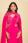 Samyukta Singhania_Pink Cutdana, Floral, Sequin, Bead Blouse Solid Pre-draped Saree Set With _at_Aza_Fashions