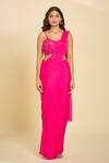 Buy_Samyukta Singhania_Pink Cutdana, Floral, Sequin, Bead Blouse Solid Pre-draped Saree Set With 
