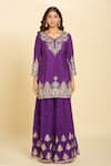 Shop Samyukta Singhania Purple Cotton, Chiffon Embroidery, Sequins Round Neck Dori Sharara Set Online at Aza Fashions Shop_Samyukta Singhania_Purple Cotton, Chiffon Embroidery, Sequins Round Neck Dori Sharara Set _Online_at_Aza_Fashions