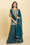 Buy Samyukta Singhania Blue Cotton, Chiffon Embroidery, Sequins Split Floral Kurta Set With Dupatta Online at Aza Fashions Buy_Samyukta Singhania_Blue Cotton, Chiffon Embroidery, Sequins Split Floral Kurta Set With Dupatta _Online_at_Aza_Fashions