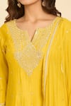Samyukta Singhania_Yellow Cotton Embroidery Split V-neck Kurta Gharara Set_Online_at_Aza_Fashions
