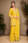 Buy_Samyukta Singhania_Yellow Cotton Embroidery Split V-neck Kurta Gharara Set_at_Aza_Fashions