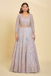 Buy_Azeera_Purple Chiffon, Silk, Net Sequins, Beads Lavender Embroidered Lehenga Set_Online_at_Aza_Fashions