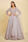 Shop_Azeera_Purple Chiffon, Silk, Net Sequins, Beads Lavender Embroidered Lehenga Set_at_Aza_Fashions