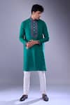 Shop_Aariyana Couture_Green Embroidered Ethnic Placket Straight Kurta _Online_at_Aza_Fashions