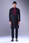 Aariyana Couture_Black Embroidered Ethnic Placket Kurta _Online_at_Aza_Fashions