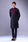 Shop_Aariyana Couture_Black Embroidered Ethnic Placket Kurta _Online_at_Aza_Fashions