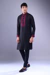 Aariyana Couture_Black Embroidered Ethnic Placket Kurta _at_Aza_Fashions