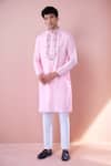 Buy_Aariyana Couture_Pink Embroidered Floral Vine Kurta And Pant Set _at_Aza_Fashions