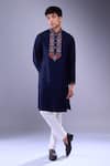 Buy_Aariyana Couture_Blue Embroidered Floral Navy Kurta Set _Online_at_Aza_Fashions