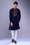 Shop_Aariyana Couture_Blue Embroidered Floral Navy Kurta Set _Online_at_Aza_Fashions