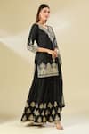 Buy_Samyukta Singhania_Black Cotton, Chiffon Zari, Sequins, Embroidery, Floral Kurta Sharara Set _Online_at_Aza_Fashions