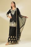 Shop_Samyukta Singhania_Black Cotton, Chiffon Zari, Sequins, Embroidery, Floral Kurta Sharara Set _Online_at_Aza_Fashions