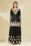 Buy_Samyukta Singhania_Black Cotton, Chiffon Zari, Sequins, Embroidery, Floral Kurta Sharara Set 