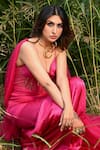 Masumi Mewawalla_Pink Mashroo Silk Embroidered Sweetheart Neck Corset Gown With Cape _at_Aza_Fashions