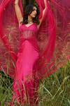 Buy_Masumi Mewawalla_Pink Mashroo Silk Embroidered Sweetheart Neck Corset Gown With Cape 