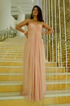 Buy_Masumi Mewawalla_Pink Silk Sweetheart Neck Pleated Yoke Embellished Strap Gown 
