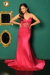 Shop_Masumi Mewawalla_Pink Mashroo Silk Embroidered Sweetheart Neck Corset Gown With Cape 