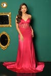 Masumi Mewawalla_Pink Mashroo Silk Embroidered Sweetheart Neck Corset Gown With Cape _Online