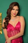 Masumi Mewawalla_Pink Mashroo Silk Embroidered Sweetheart Neck Corset Gown With Cape 