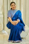 Masumi Mewawalla_Blue Dupion Embroidery High Neck Saree With Blouse _at_Aza_Fashions