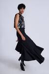 Buy_Advait_Black Gabardine Round Neck Abstract Print Crop Top _Online_at_Aza_Fashions