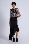 Shop_Advait_Black Gabardine Round Neck Abstract Print Crop Top _Online_at_Aza_Fashions