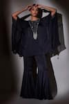 Buy_Ajiesh Oberoi_Blue Satin, Chiffon Sequins, Beads, Cut Navy Embroidered Kaftan And Sharara _at_Aza_Fashions